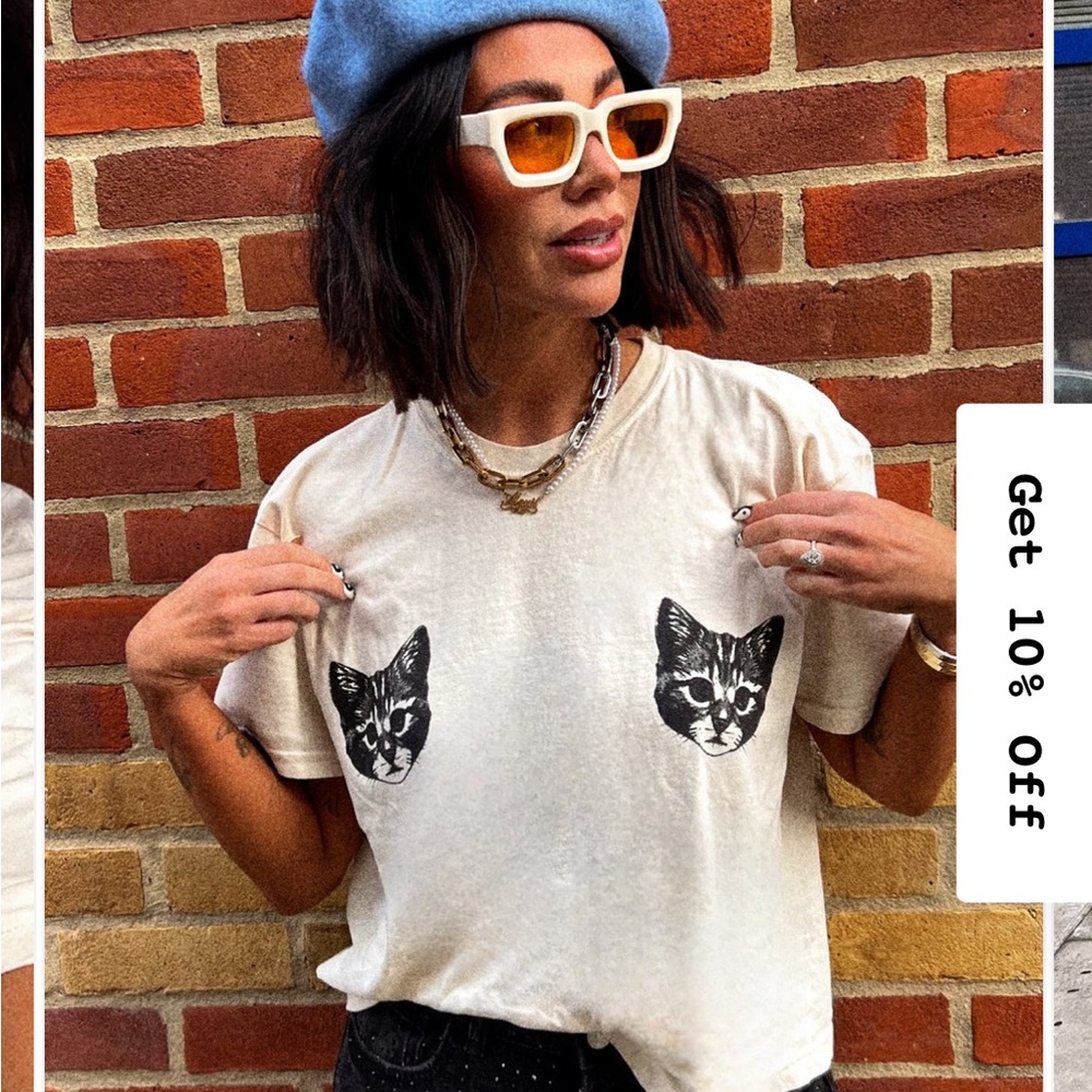 Dressed in LALA Show Me Your Kitties Tee in Neutral Cropped Tee